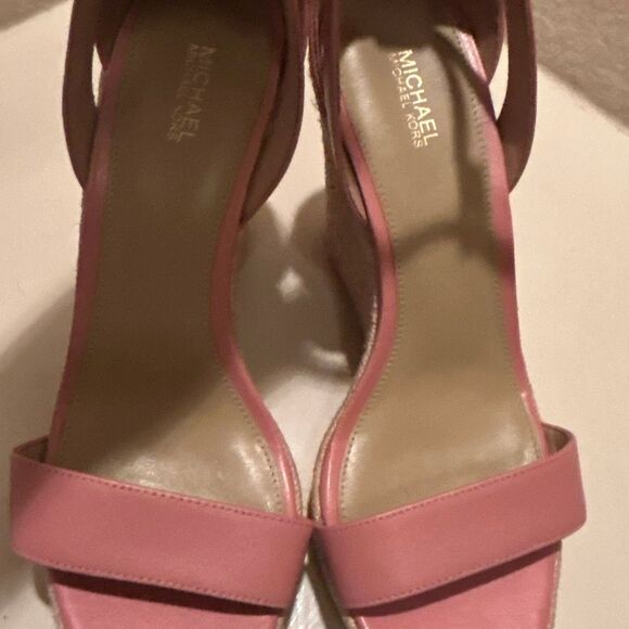 Michael Kors Size 9.5 Kimberly Espadrille Wedge Sandals Pink Preppy Coastal - Picture 7 of 11